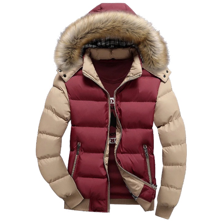 Men'S Winter Parkas Jacket Faux Fur Hooded