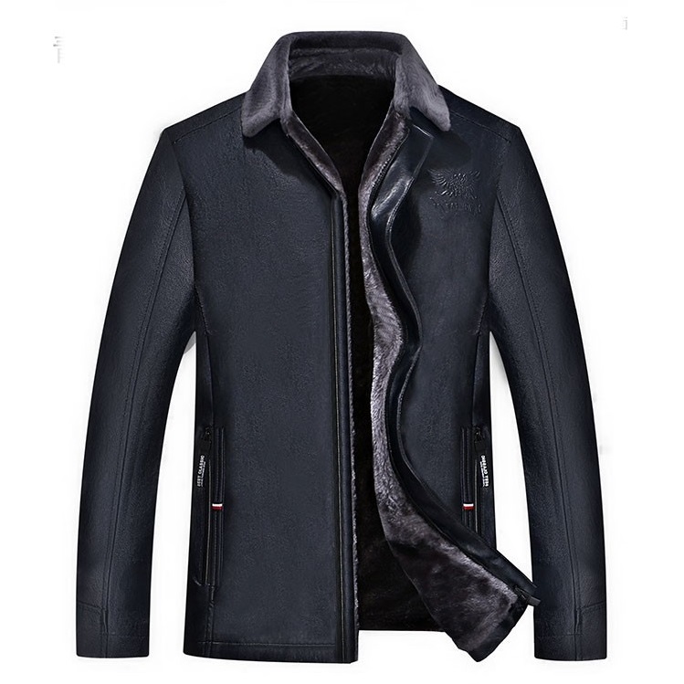 Winter Thick Leather Flocking Jacket Men'S