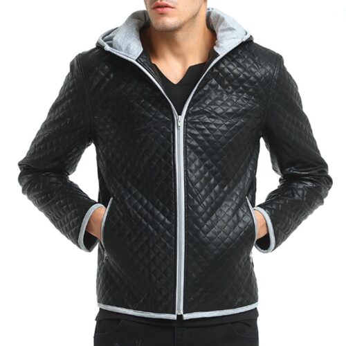 Jacket Zipper Hood Leather