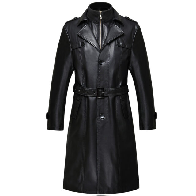Genuine Leather Long Trench Coat