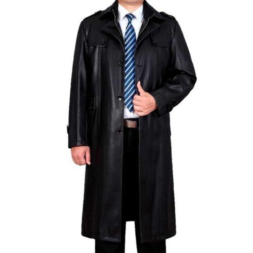Genuine Leather Long Trench Coat