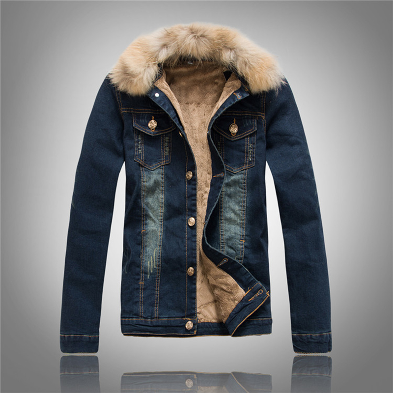 Men's Denim Jacket With Raccoon Fur Collar
