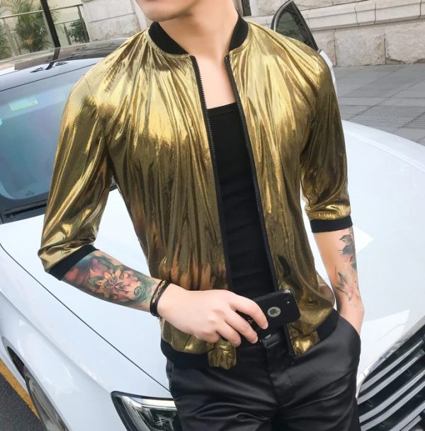 Stylish Men's Shining Bomber Jacket Gold Print